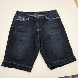 Salt Works NYC Womens Dark Wash Camo Distressed Bermuda Shorts Blue Size 12